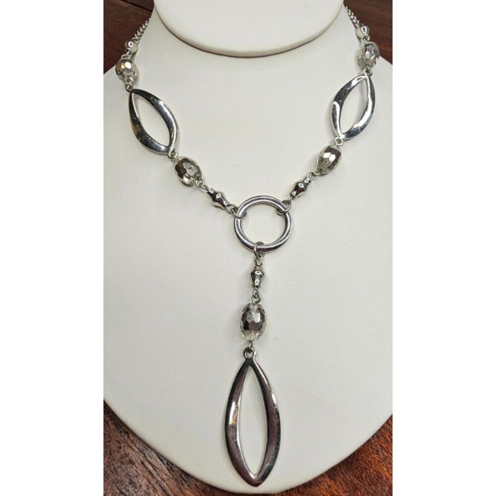 Lia Sophia Beguile/Escapade Necklace Y-Drop Silver Tone Glass Bead Necklace 18"L